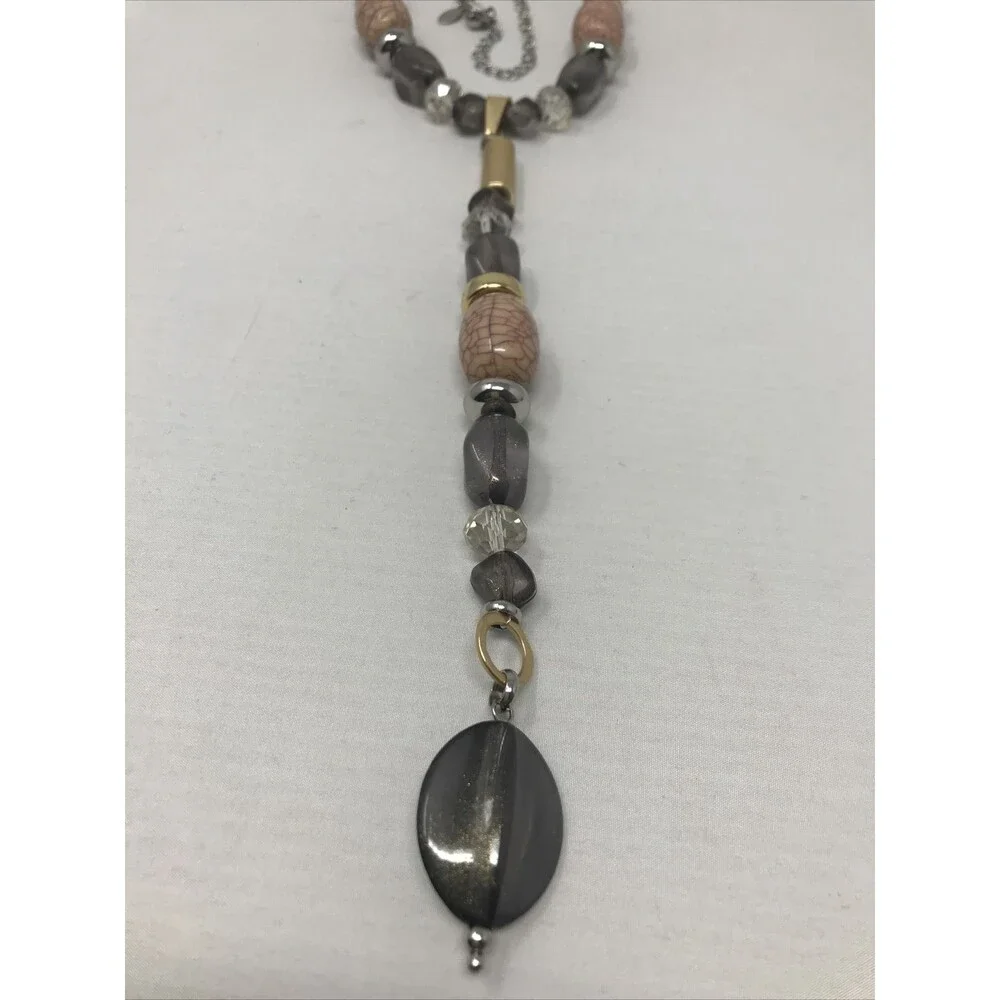 CHICO'S Necklace Chunky Beads Pink Gray Clear Gold Tone Statement